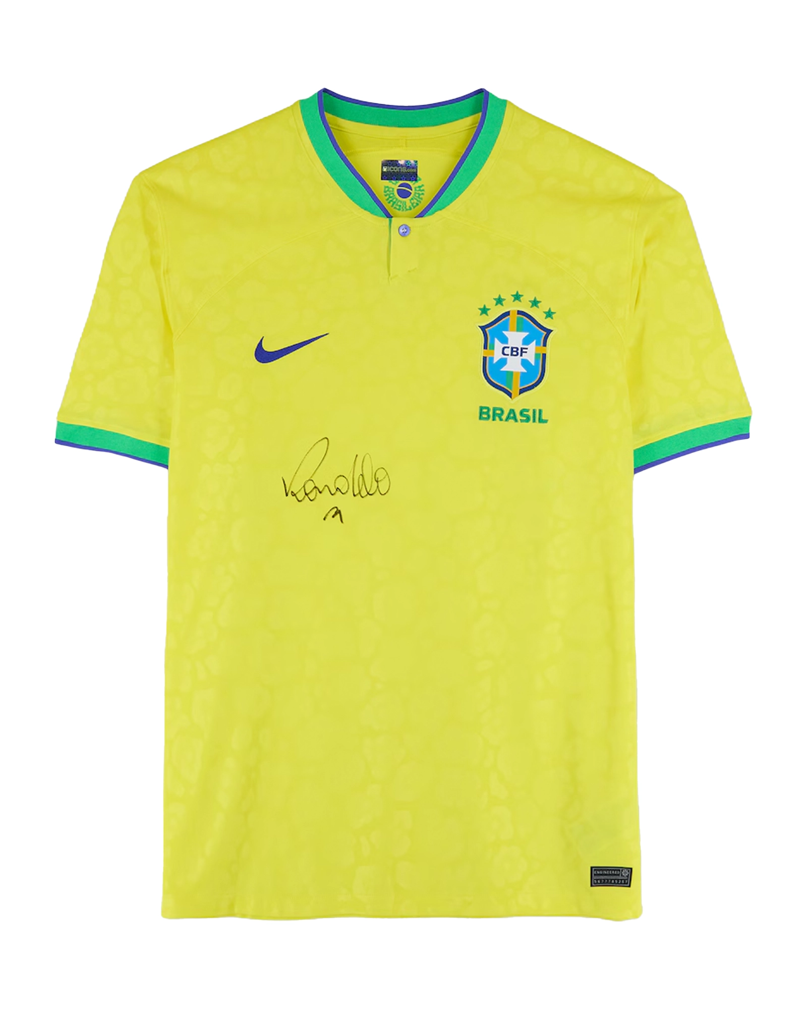 Camisa Autografada Do Ronaldo Nazário Da Seleção Brasileira 2022-23 Amarela Home, Nike - Icons - Assinada Na Frente